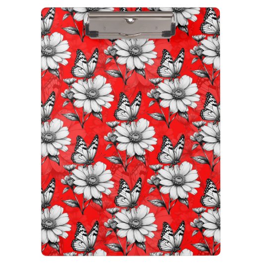 Butterfly op bloem patroon rood ontwerp klembord (Voorkant)