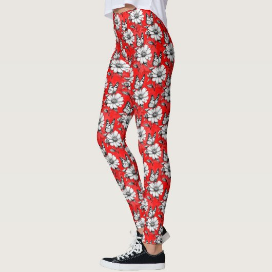 Butterfly op bloem patroon rood ontwerp leggings