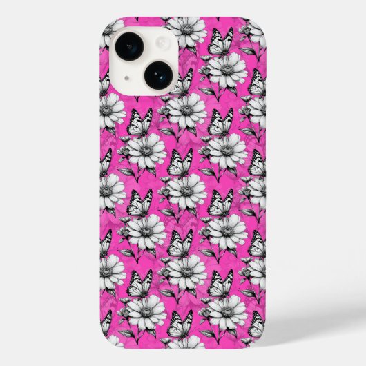 Butterfly op bloem patroon roze ontwerp Case-Mate iPhone case (Achterkant)