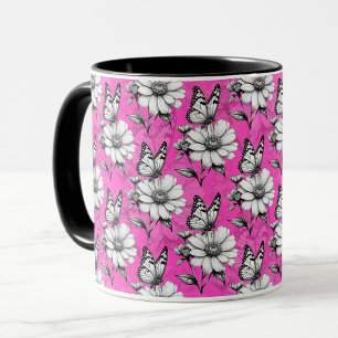Butterfly op bloem patroon roze ontwerp mok