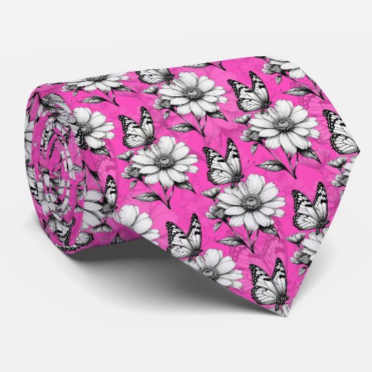 Butterfly op bloem patroon roze ontwerp stropdas