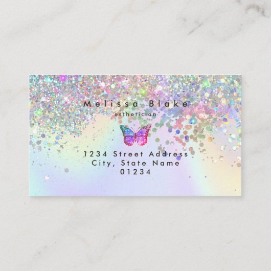 Butterfly op faux glitter design visitekaartje (Achterkant)