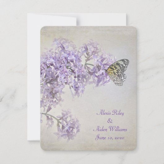 Butterfly op Lilacs bruiloft nodig Kaart (Voorkant)