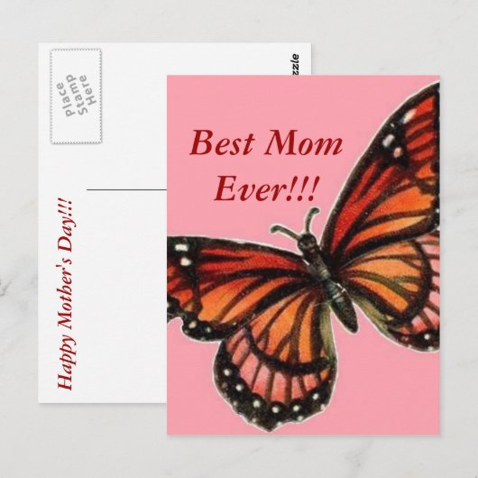 Butterfly op Pink Happy Moederdag!! Briefkaart (Voorkant / Achterkant)