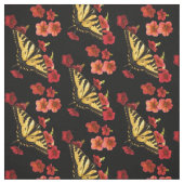 Butterfly op Red Flowers Fabric Stof (Swatch)