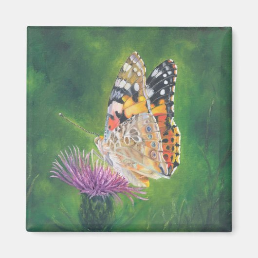 Butterfly op Thistle Fridge Magnet (Voorkant)