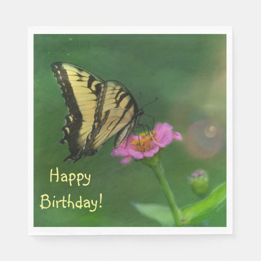 Butterfly op Zinnia Birthday Servet (Voorkant)