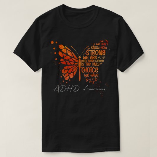 Butterfly Oranje Ribbon ADHD Awareness T-shirt (Design voorkant)