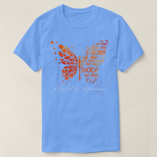 Butterfly Oranje Ribbon ADHD Awareness T-shirt (Design voorkant)