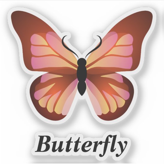 Butterfly Oranje roze zwart Sticker (Voorkant)