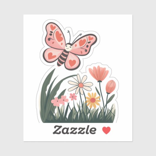 Butterfly Over Flowers Sticker (Vel)