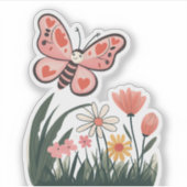 Butterfly Over Flowers Sticker (Voorkant)