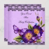 Butterfly Paars Black Lace Flower Damask Party Kaart (Voorkant / Achterkant)