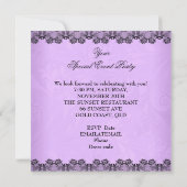 Butterfly Paars Black Lace Flower Damask Party Kaart (Achterkant)