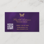 Butterfly paars goud QR code elegant script Visitekaartje (Achterkant)