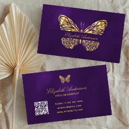 Butterfly paars goud QR code elegant script Visitekaartje