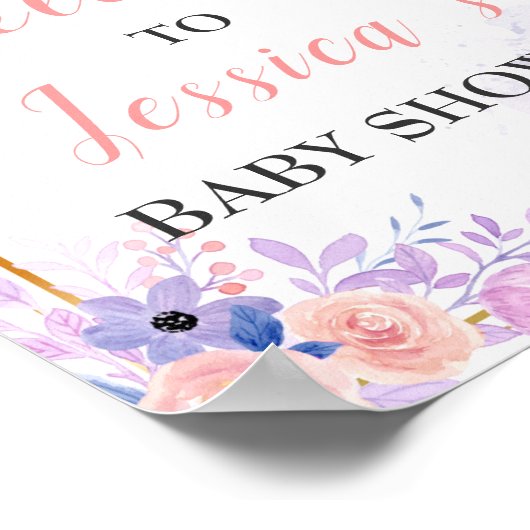 Butterfly Paars Pink Girl Baby shower Welkom Poster (Hoek)