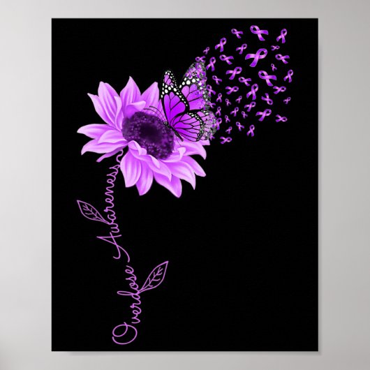 Butterfly Paars Ribbon Sunflower Overdose Awarene Poster (Voorkant)