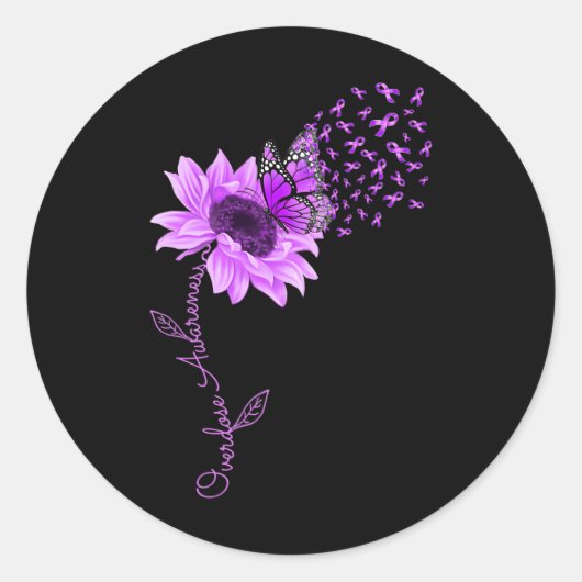 Butterfly Paars Ribbon Sunflower Overdose Awarene Ronde Sticker (Voorkant)