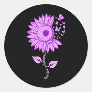 Butterfly Paars Ribbon Sunflower Overdose Awarene Ronde Sticker