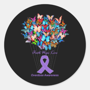 Butterfly Paars Ribbon Sunflower Overdose Awarene Ronde Sticker