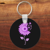 Butterfly Paars Ribbon Sunflower Overdose Awarene Sleutelhanger (Achterkant)