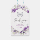 Butterfly paars Silver baby shower bedankt Cadeaulabel (Voorkant)
