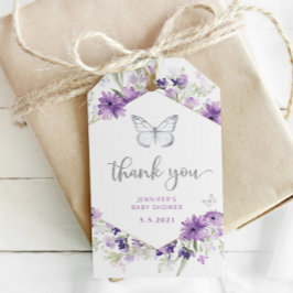 Butterfly paars Silver baby shower bedankt Cadeaulabel