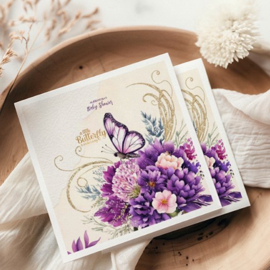 Butterfly Paarse Bloemen Roze Meisje Way Baby show Servet