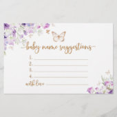 Butterfly paarse gouden baby naam suggesties kaart (Voorkant)