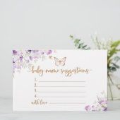 Butterfly paarse gouden baby naam suggesties kaart (Staand voorkant)