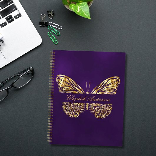 Butterfly paarse gouden elegante naam notitieboek