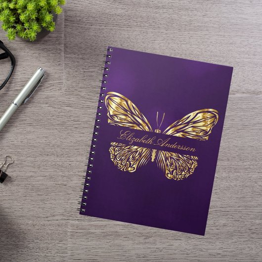 Butterfly paarse gouden elegante naam notitieboek