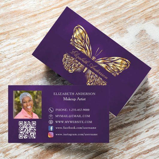 Butterfly paarse gouden QR code foto Visitekaartje