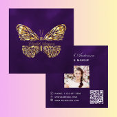 Butterfly paarse gouden QR code script foto Vierkante Visitekaartje