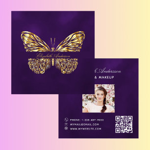 Butterfly paarse gouden QR code script foto Vierkante Visitekaartje