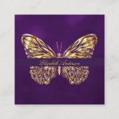Butterfly paarse gouden QR code script foto Vierkante Visitekaartje (Voorkant)