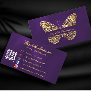 Butterfly paarse gouden QR code social media Visitekaartje