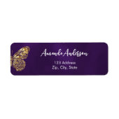 Butterfly paarse gouden retouradres etiket (Voorkant)