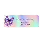 Butterfly paarse holografisch retouradres etiket (Voorkant)