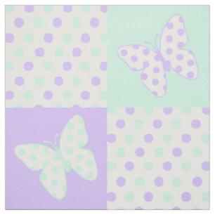 Butterfly Paarse Mint Green Polka Dots Stof