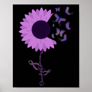 Butterfly Paarse Ribbon Zonnebloem Poster