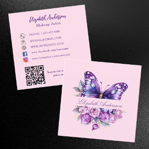Butterfly paarse roze bloemen QR code social media Vierkante Visitekaartje