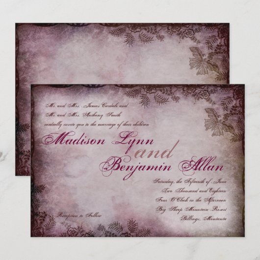  Butterfly Paarse Rustic Wedding Uitnodiging (Voorkant / Achterkant)