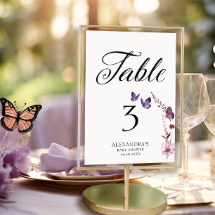 Butterfly Paarse wilde Baby shower Tafelnummer