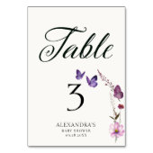Butterfly Paarse wilde Baby shower Tafelnummer (Voorkant)