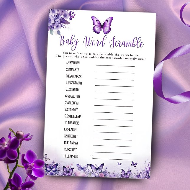 Butterfly Paarse woord Scramble Baby shower spel (Creator heeft geüpload)