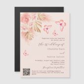 Butterfly pampas gras roos QR RSVP luxe bruiloft Magnetische Uitnodiging (Voorkant / Achterkant)