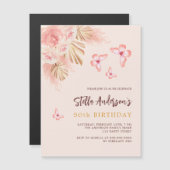 Butterfly pampas gras roze roos luxe verjaardag magnetische uitnodiging (Voorkant / Achterkant)
