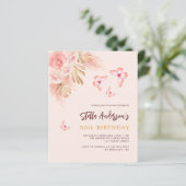 Butterfly pampas roos budget verjaardagsuitnodigin (Staand voorkant)